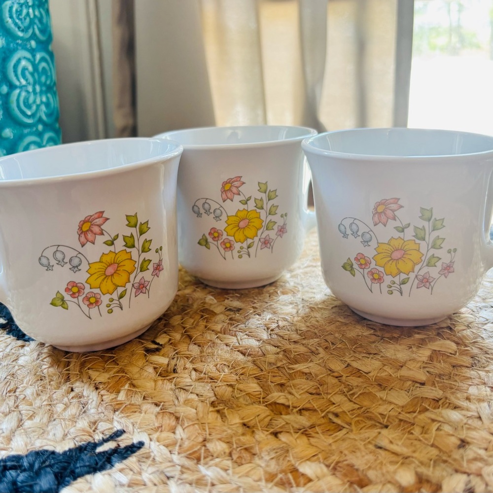 Corelle Floral White Ceramic Mugs